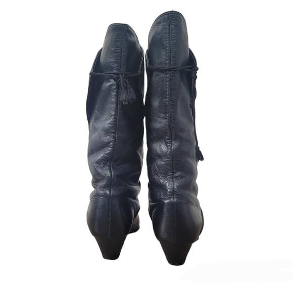 Vintage 80's black genuine leather mid calf boots Size 7 - Picture 8 of 16